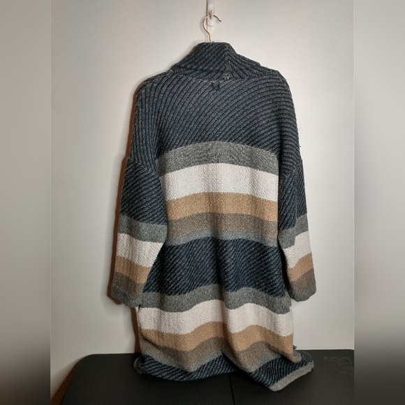 Chico's Multi Stripe Coatigan with safety pin closure, size 3/L/16 - Picture 3 of 14